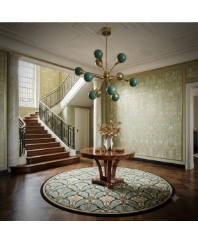 Lampadario Sferico Sputnik in Vetro Verde e Ottone