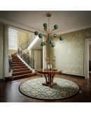 Midcentury Sputnik Spherical Green Glass and Brass Chandelier