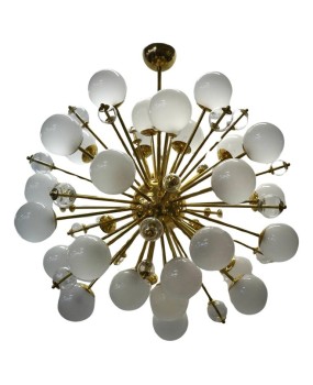 Midcentury Sputnik Spherical Glass and Brass Chandelier