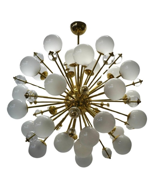Lampadario Sferico Sputnik in Vetro e Ottone
