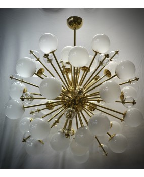 Lampadario Sferico Sputnik in Vetro e Ottone