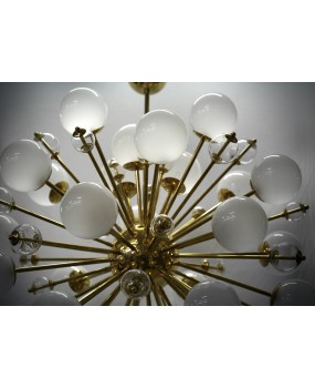 Lampadario Sferico Sputnik in Vetro e Ottone