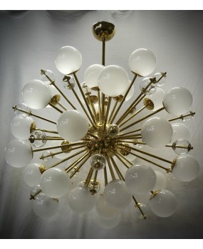 Midcentury Sputnik Spherical Glass and Brass Chandelier