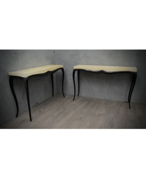 Art Deco Rectangular Wood and Goat Skin French Console Tables, 1920