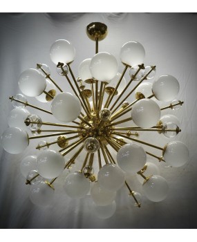 Lampadario Sferico Sputnik in Vetro e Ottone