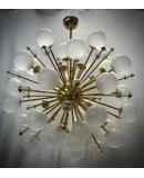 Midcentury Sputnik Spherical Glass and Brass Chandelier