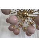Lampadario Sferico Sputnik in Vetro Rosa e Ottone