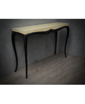 Art Deco Rectangular Wood and Goat Skin French Console Tables, 1920