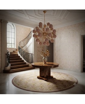 Lampadario Sferico Sputnik in Vetro Rosa e Ottone