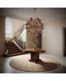 Lampadario Sferico Sputnik in Vetro Rosa e Ottone