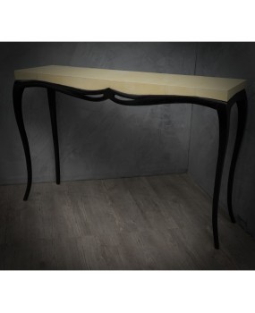 Art Deco Rectangular Wood and Goat Skin French Console Tables, 1920