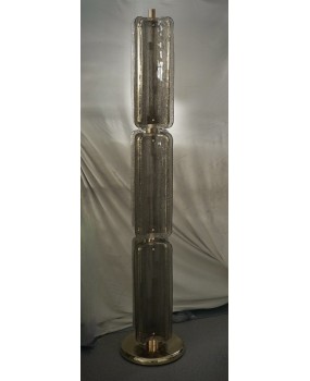 Piantana Art Déco in Vetro di Murano e Ottone di Colore Fumé