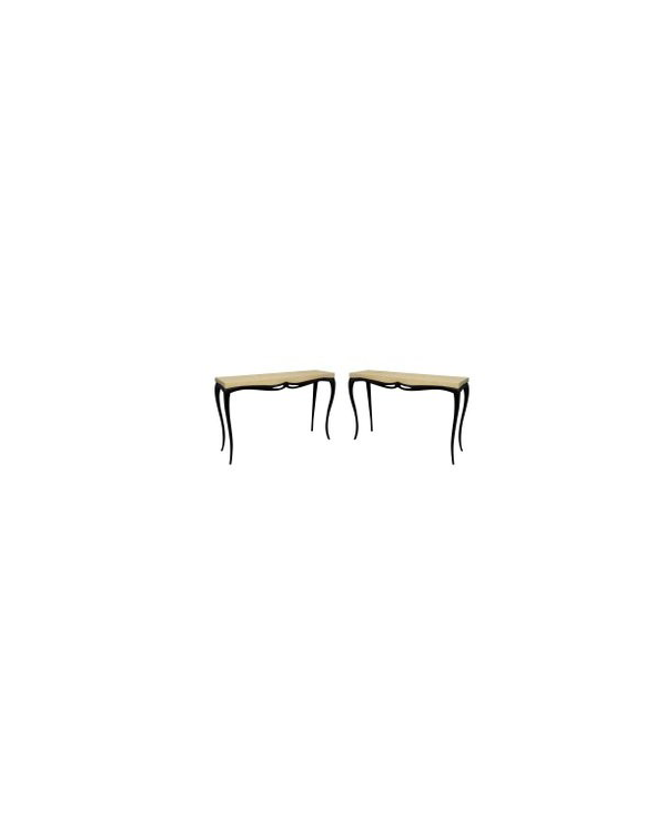 Art Deco Rectangular Wood and Goat Skin French Console Tables, 1920 Art Deco Rectangular Wood and Goat Skin French Console Tables, 1920