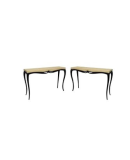 Art Deco Rectangular Wood and Goat Skin French Console Tables, 1920 Art Deco Rectangular Wood and Goat Skin French Console Tables, 1920