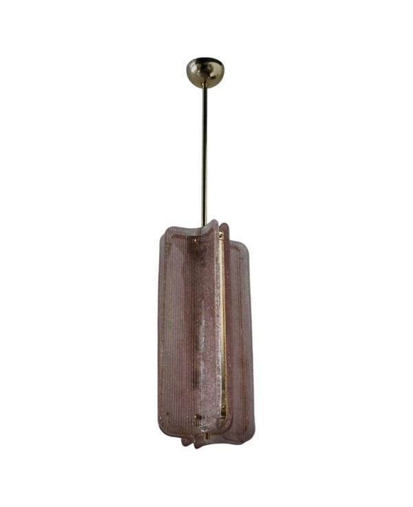 Lampadari in Vetro di Murano e Ottone di Colore Rosa