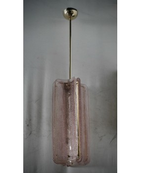 Lampadari in Vetro di Murano e Ottone di Colore Rosa