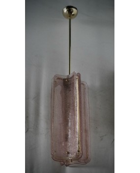 Lampadari in Vetro di Murano e Ottone di Colore Rosa