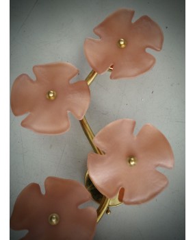 Murano Art Glass and Brass Pink Color Wall Light and Sconces