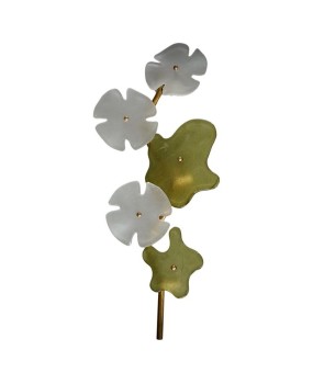 Murano Art Glass and Brass Green and Ice White Wall Light and Sconces