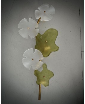 Murano Art Glass and Brass Green and Ice White Wall Light and Sconces