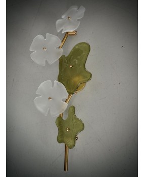Applique in Vetro di Murano e Ottone di Colore Verde e Bianco Ghiaccio