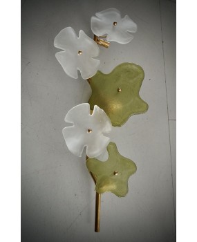 Murano Art Glass and Brass Green and Ice White Wall Light and Sconces