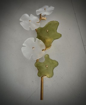 Murano Art Glass and Brass Green and Ice White Wall Light and Sconces