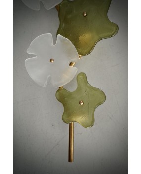 Murano Art Glass and Brass Green and Ice White Wall Light and Sconces