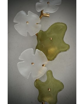 Murano Art Glass and Brass Green and Ice White Wall Light and Sconces