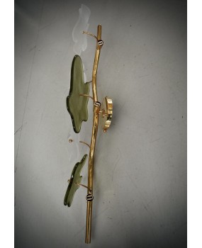 Applique in Vetro di Murano e Ottone di Colore Verde e Bianco Ghiaccio