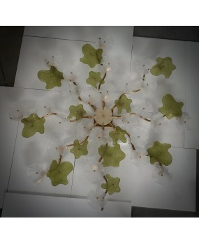Lampadario/Applique in Vetro di Murano e Ottone di Colore Verde e Bian