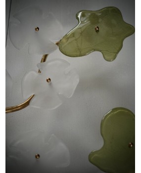 Lampadario/Applique in Vetro di Murano e Ottone di Colore Verde e Bian