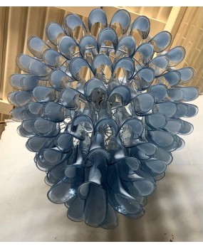 Murano Round Blu Sky / White Color Art Deco Chandelier