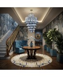 Murano Round Blu Sky / White Color Art Deco Chandelier