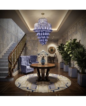 Murano Round Periwinkle Color Art Deco Chandelier and Pendant