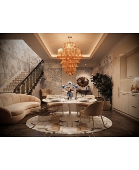 Murano Mazzega Round Orange Color Art Deco Chandelier