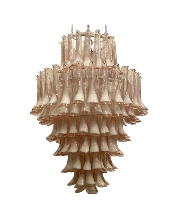 Mazzega Murano Round Light Pink and White Color Midcentury Chandelier