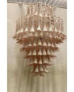 Mazzega Murano Round Light Pink and White Color Midcentury Chandelier