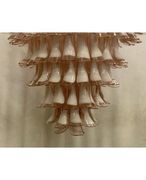 Mazzega Murano Round Light Pink and White Color Midcentury Chandelier