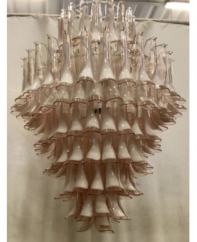 Mazzega Murano Round Light Pink and White Color Midcentury Chandelier