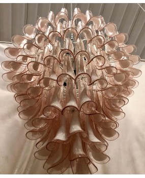 Mazzega Murano Round Light Pink and White Color Midcentury Chandelier