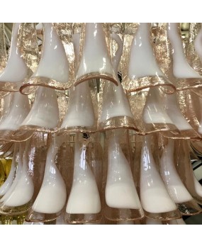 Mazzega Murano Round Light Pink and White Color Midcentury Chandelier