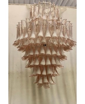 Mazzega Murano Round Light Pink and White Color Midcentury Chandelier