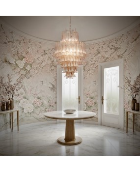 Mazzega Murano Round Light Pink and White Color Midcentury Chandelier