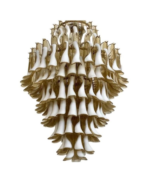 Murano Round Ambra / White Color Mid-Century Chandelier