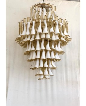 Murano Round Ambra / White Color Mid-Century Chandelier