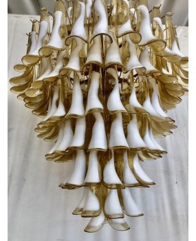 Murano Round Ambra / White Color Mid-Century Chandelier