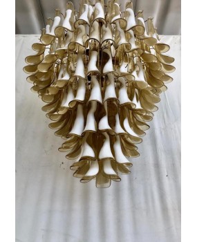 Murano Round Ambra / White Color Mid-Century Chandelier