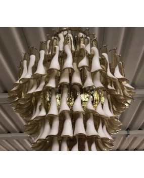 Murano Round Ambra / White Color Mid-Century Chandelier