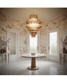 Murano Round Ambra / White Color Mid-Century Chandelier